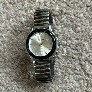 Tel Time women’s‎ vintage black/silver stainless steel bracelet watch one size